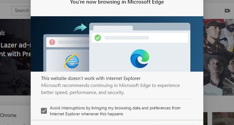 Internet Explorer ouvrira Edge si vous surfez sur YouTube, Facebook, Twitter...