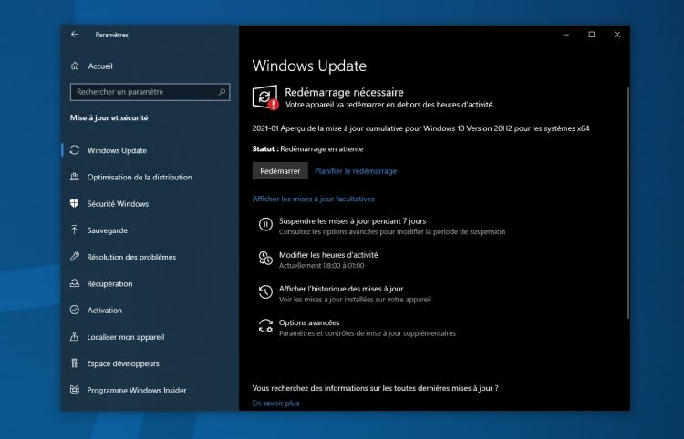KB4598291 : une nouvelle mise à jour de Windows 10 est dispo !