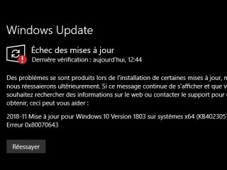 Mise à jour KB4023057 : résoudre l’erreur 0x80070643 sur Windows 10