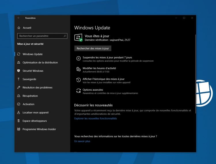 KB4550945 : une nouvelle mise à jour est disponible pour Windows 10
