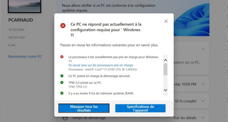 KB5005463 : PC Health Check débarque en tant que mise à jour sur Windows 10