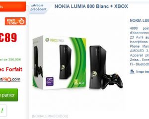 Nokia Lumia 800 blanc + Xbox 360 pour seulement 396.89€ chez Cdiscount