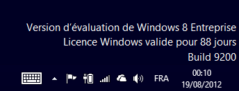 Jours restants pour l'évaluation de Windows 8