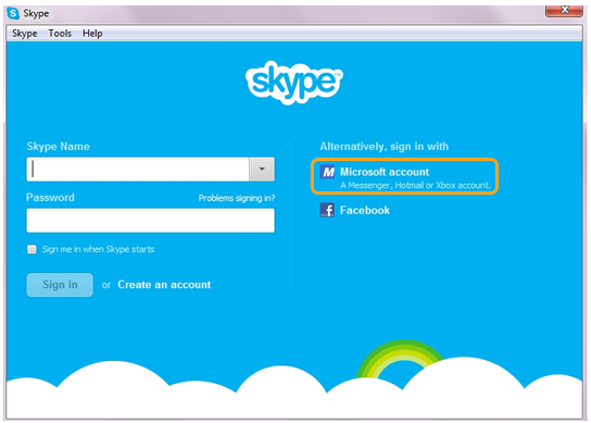 Skype page de connexion